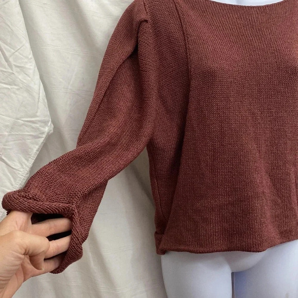 Vintage Boatneck Knit Sweater With Knot Details and Pocket- Mauve - Picture 2 of 8